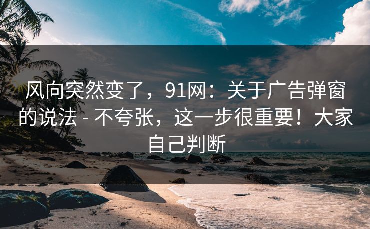 风向突然变了，91网：关于广告弹窗的说法 - 不夸张，这一步很重要！大家自己判断