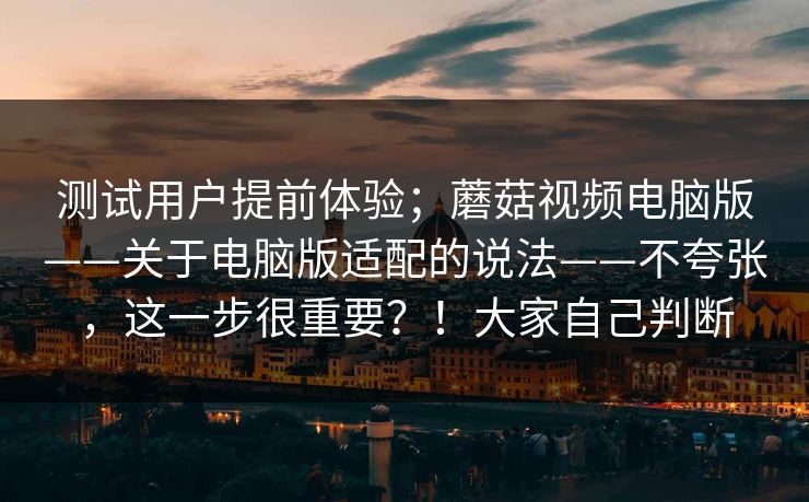 测试用户提前体验；蘑菇视频电脑版——关于电脑版适配的说法——不夸张，这一步很重要？！大家自己判断